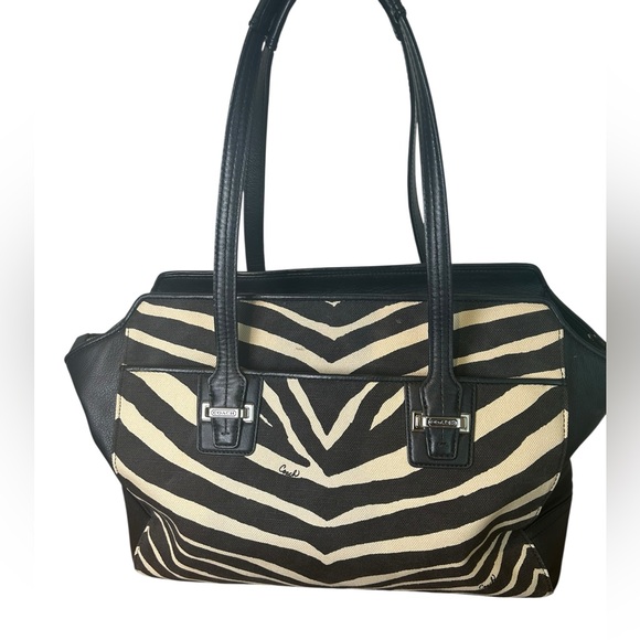 Coach Handbags - COACH Taylor F27009 Black & Cream Zebra Print Leather & Canvas Tote Handbag